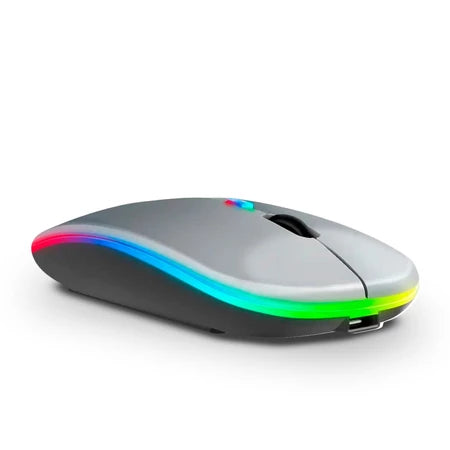 Mouse Sem Fio Wireless Recarregavel Led Rgb 2,4GHz Bluetooth Bateria Interna Ergonômico Silencioso