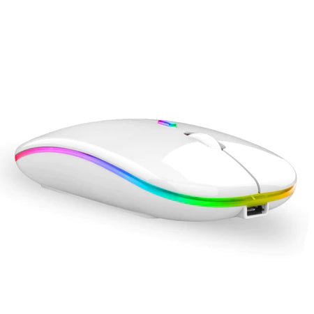 Mouse Sem Fio Wireless Recarregavel Led Rgb 2,4GHz Bluetooth Bateria Interna Ergonômico Silencioso