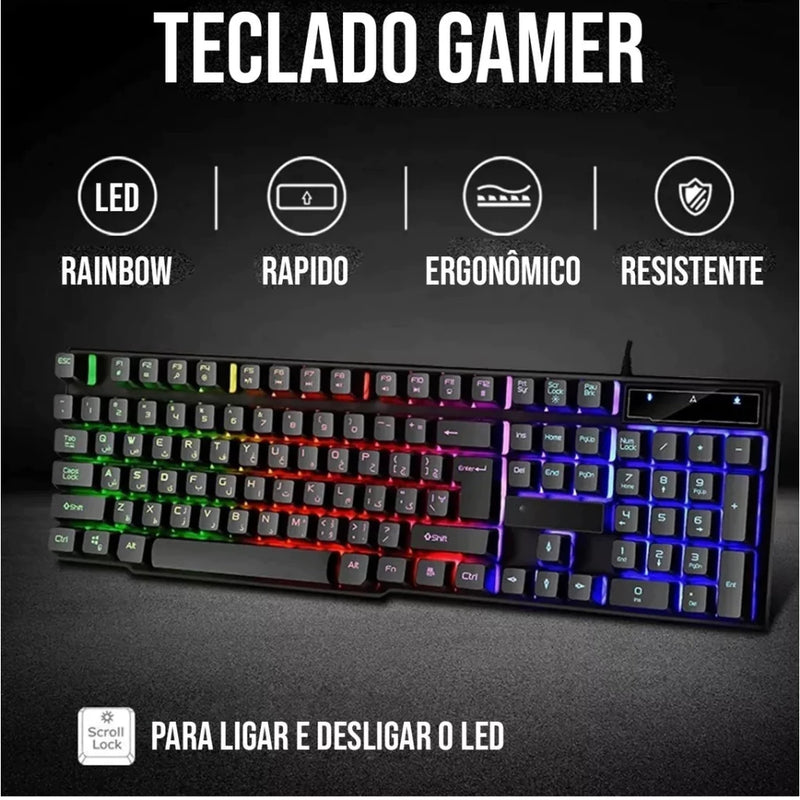 Teclado Gamer Semi Mecânico Com Led Rgb Usb Português/BR Pc Ps4
