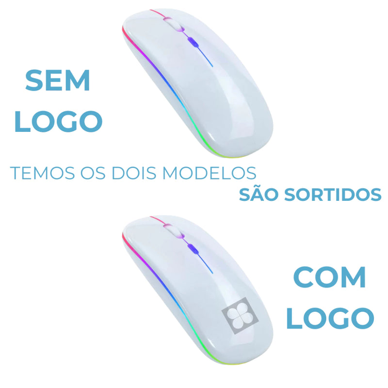 Mouse Sem Fio Wireless Recarregavel Led Rgb 2,4GHz Bluetooth Bateria Interna Ergonômico Silencioso