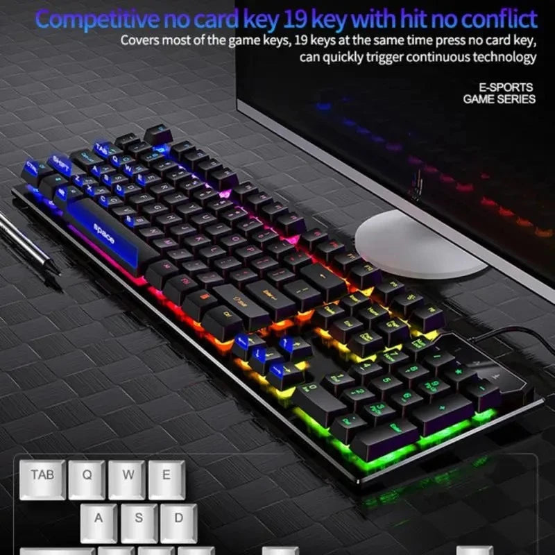 Kit Teclado Semi Mecânico + Mouse Gamer 3200dpi Rgb Led M300